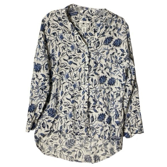 Rachel Zoe Tops - Nwot Rachel Zoe Floral Linen Button Shirt Top M High Low Hem Coastal Grandma